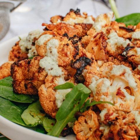 Roasted Buffalo Cauliflower with Ranch Sauce