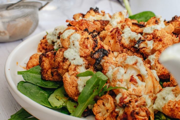 Roasted Buffalo Cauliflower with Ranch Sauce